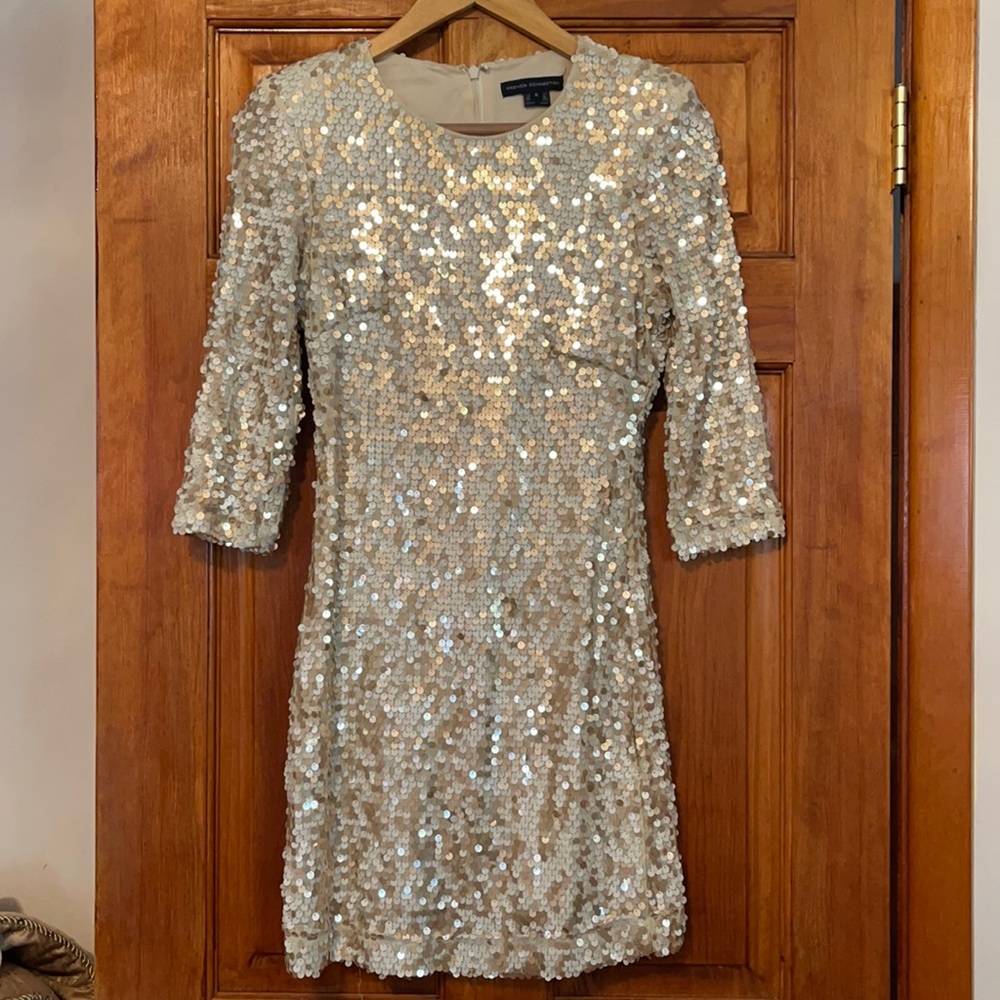 French Connection White and Gold Sequin Dress